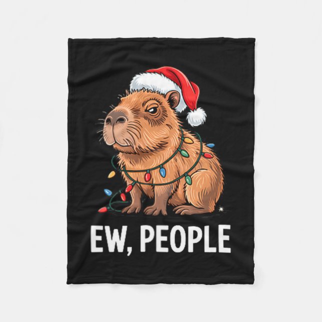 Couverture Polaire Ew People Capybara Christmas Lights Funny Introver (Devant)