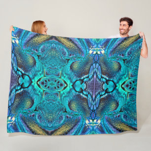 Couverture Polaire Explosion couleur Abstraite Aqua Blue Gold