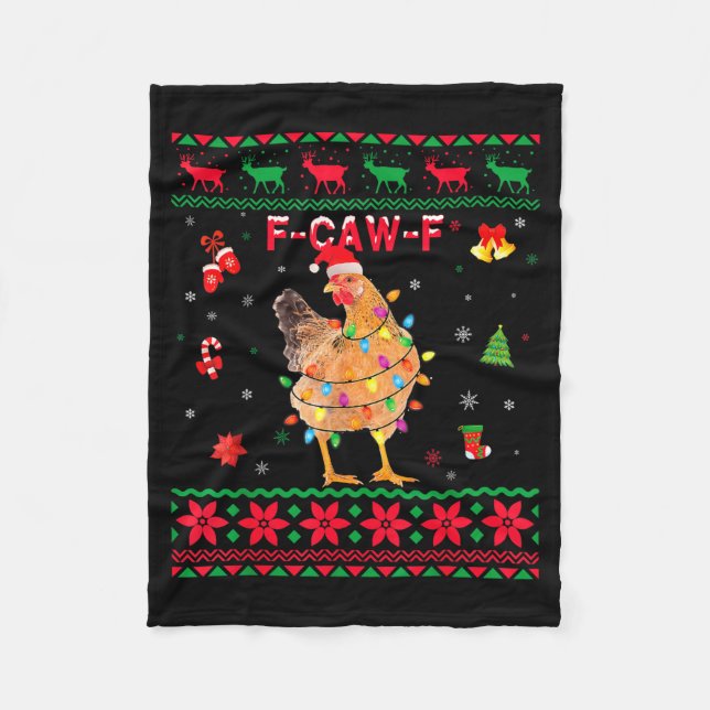 Couverture Polaire F-caw-f Chicken Humor Meme Rooster Christmas Ugly  (Devant)
