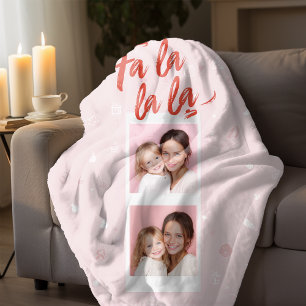 Couverture Polaire Fa La La La Blush Photo de Noël rose