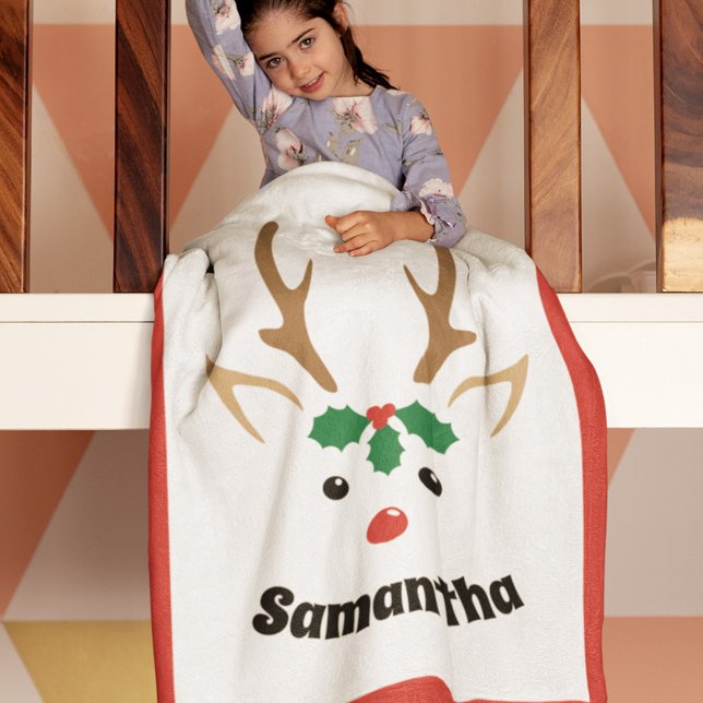 Couverture Polaire Face de renne mignonne | Noël personnalisé (Créateur téléchargé)