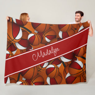 Couverture Polaire facile à personnaliser motif de basket blanc rouge