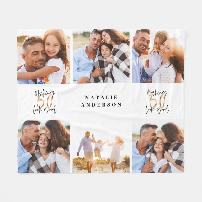 Couverture Polaire Faire 50 look bon or noir photo anniversaire (Devant (Horizontal))
