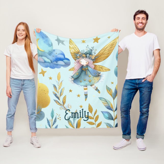 Couverture Polaire Fairy Birthday Turquoise Gold Rose Princess Fairyt (En situation)
