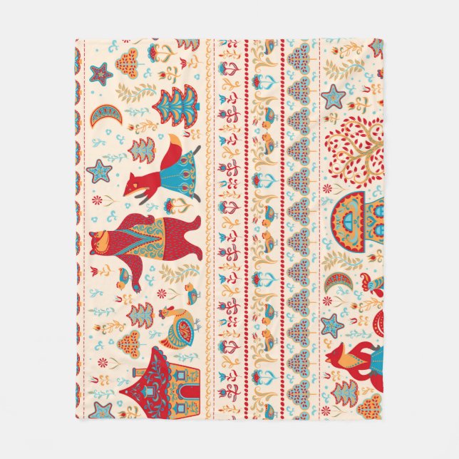 Couverture Polaire Fairy Forest Animaux : Arrière - plan beige (Devant)