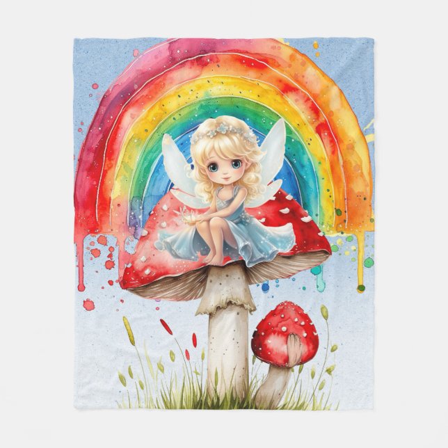 Couverture Polaire Fairy Mushroom Paint Rainbow Girl Anniversaire (Devant)