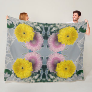 Couverture Polaire Faisceau de marguerite - Motif floral jaune rose