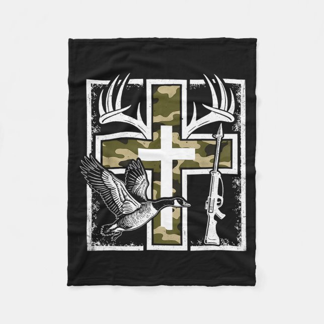 Couverture Polaire Faith Fishing Hunting Camo Cross Duck Deer Christi (Devant)