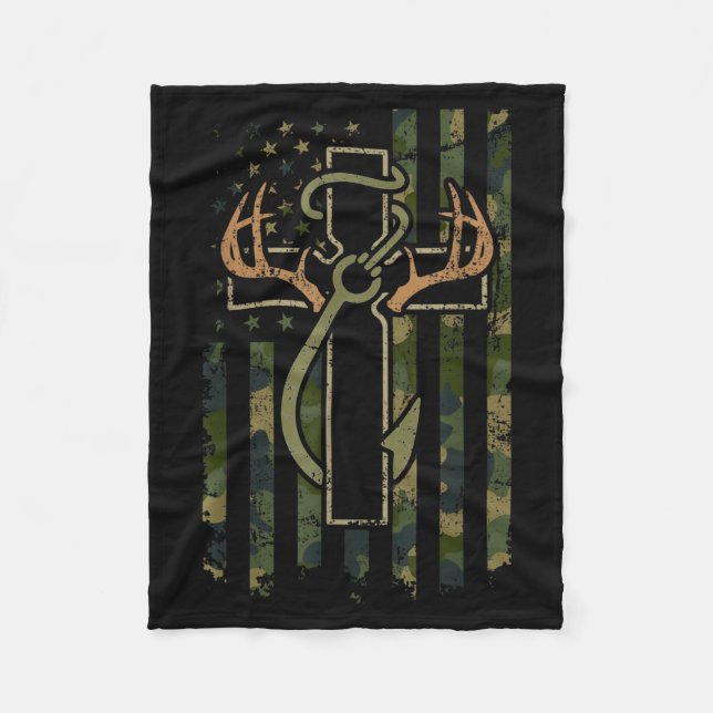 Couverture Polaire Faith Fishing Hunting Camo Us Flag Cross With Hook (Devant)