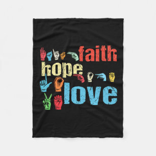 Couverture Polaire Faith Hope Love American Sign Language Christian E