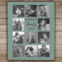 Famille 11 Photo Collage Dusty Green Fleece Blanke