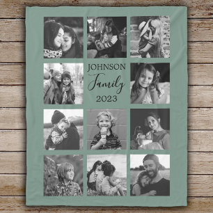 Couverture Polaire Famille 11 Photo Collage Dusty Green Fleece Blanke
