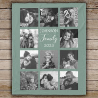 Famille 11 Photo Collage Dusty Green Fleece Blanke