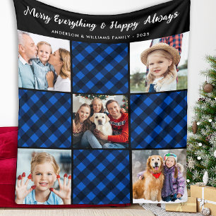 Couverture Polaire Famille 5 Patchwork photo Personnalisé bleu Plaid