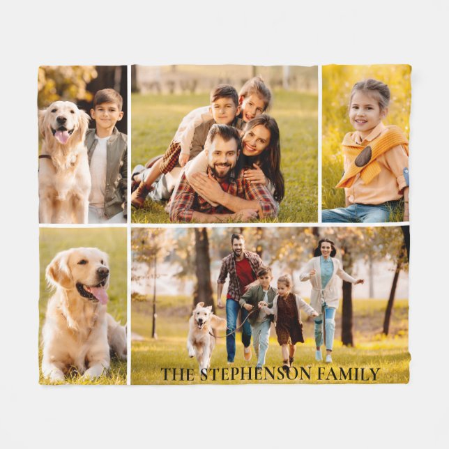 Couverture Polaire Famille 5 Photo Collage Nom simple (Devant (Horizontal))