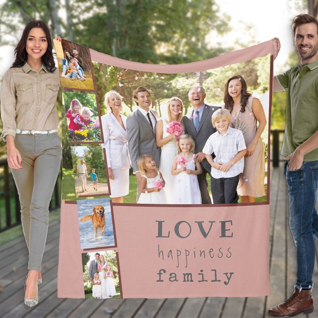 Couverture Polaire Famille 6 Photo Collage rose (Créateur téléchargé)