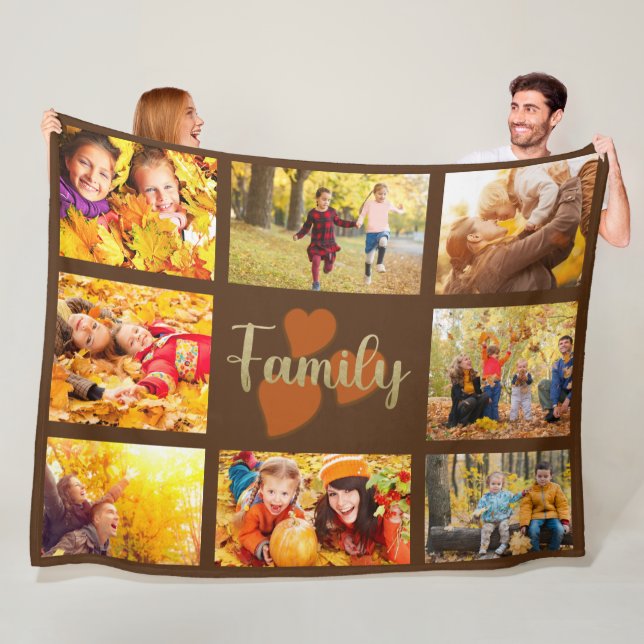 Couverture Polaire Famille 8 Photo Automne Brown Gold Hearts (En situation)