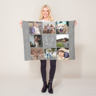 Couverture Polaire Famille 8 photo collage nom monogramme camouflage