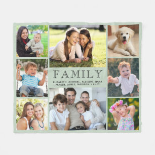 Couverture Polaire Famille 8 Photo Collage Sage Green