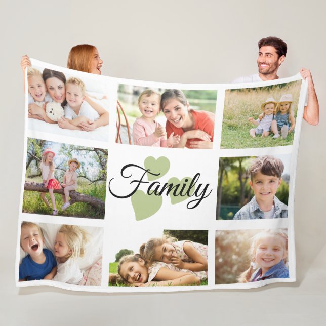 Couverture Polaire Famille 8 Photo Printemps Blanc Coeurs verts (En situation)