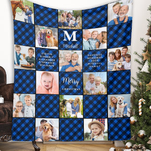 Couverture Polaire Famille Bleu Carreaux Patchwork Personnalisé 15 Ph