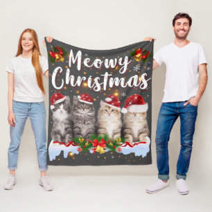 Couverture Polaire Famille Cat Meowy Correspondant Pajamas de Noël Pè