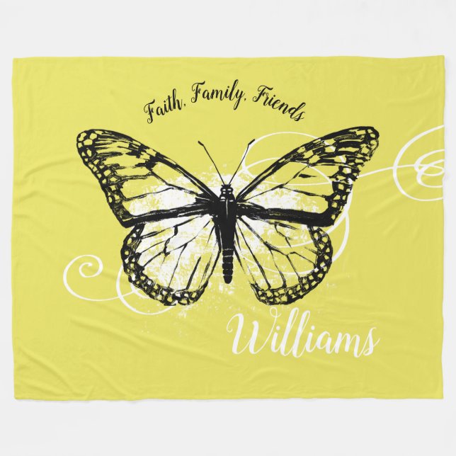 Couverture Polaire Famille de foi de papillon de monarque, jaune (Devant (Horizontal))