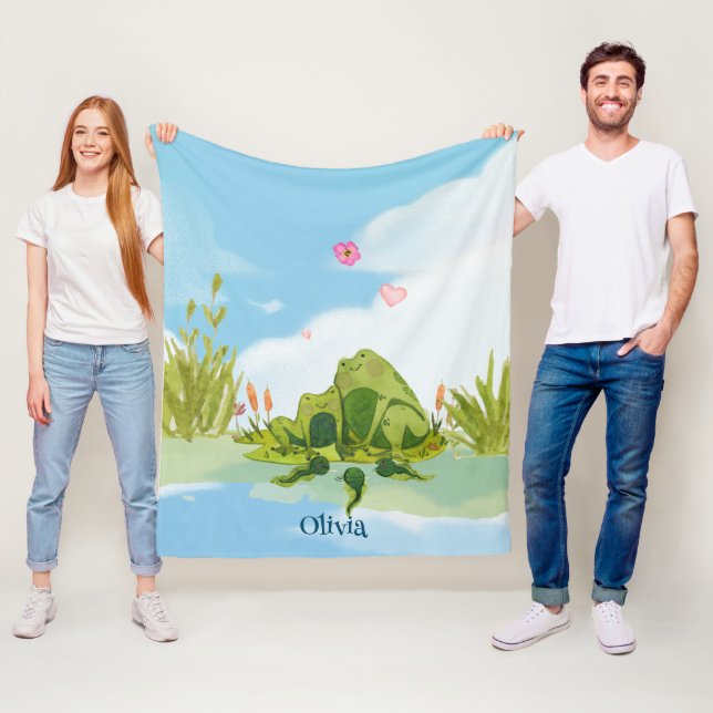 Couverture Polaire Famille de grenouilles amoureuses (En situation)