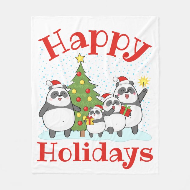 Couverture Polaire Famille de pandas de Noël (Devant)