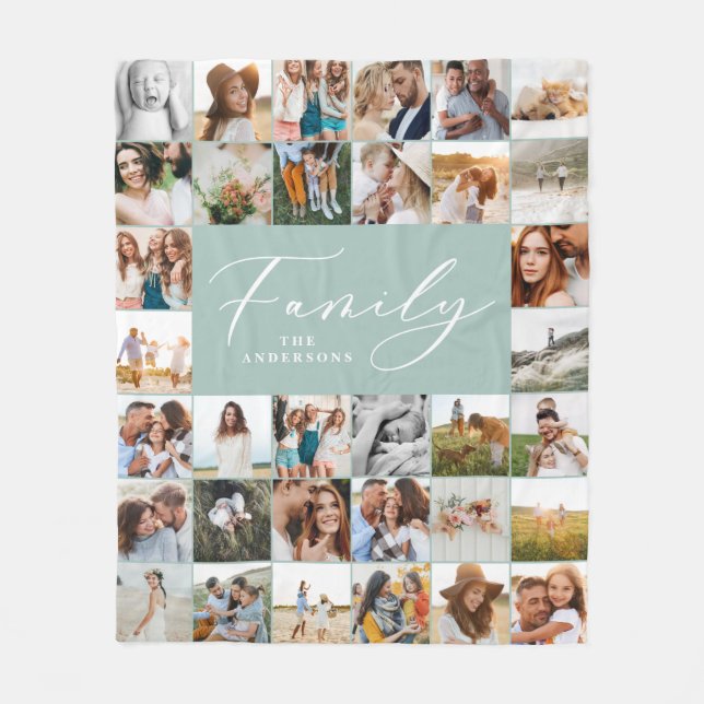 Couverture Polaire Famille de script bleu multi-photo moderne (Devant)