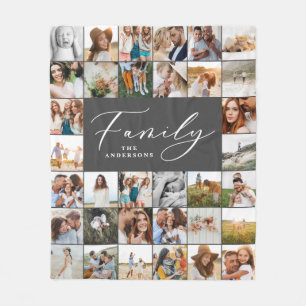 Couverture Polaire Famille de script gris multi-photo moderne élégant