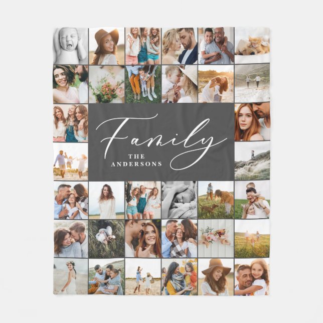 Couverture Polaire Famille de script gris multi-photo moderne élégant (Devant)