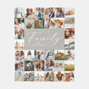 Couverture Polaire Famille de script gris multi-photo moderne élégant