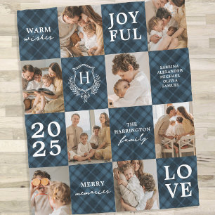 Couverture Polaire Famille Monogramme Noël 8 Photos Plaid Bleu