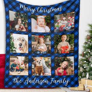 Couverture Polaire Famille Noël Personnalisé Photo Collage Plaid