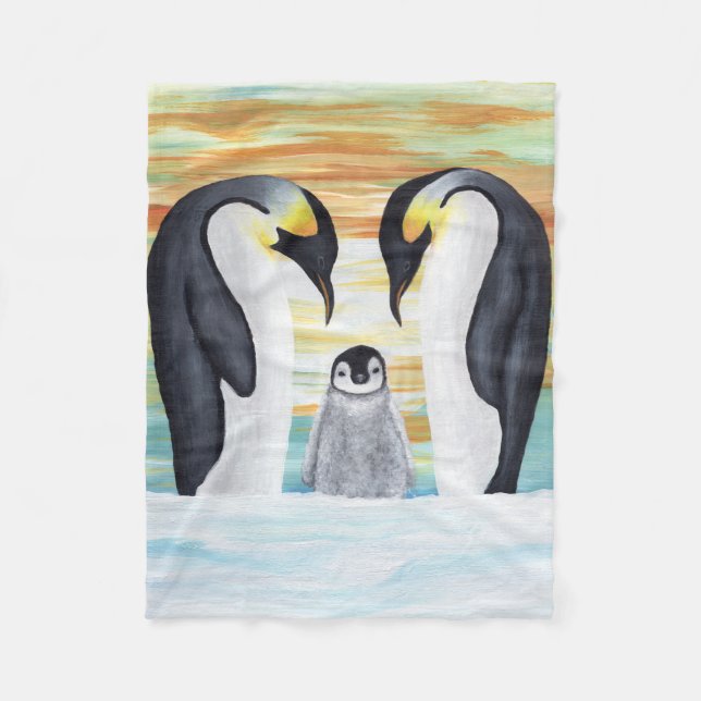 Couverture Polaire Famille Penguin avec bébé pingouin (Devant)
