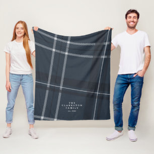 Couverture Polaire Famille personnalisée habillée de bleu marine