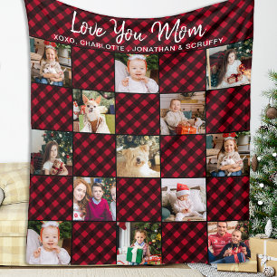 Couverture Polaire Famille Personnalisée Rouge Plaid 13 Photo Collage