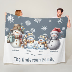 Couverture Polaire Famille personnalisée Snowman Holiday