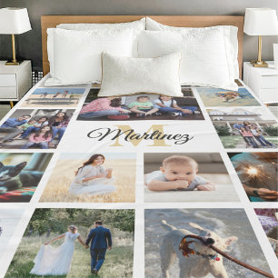 Couverture Polaire Famille Photo Collage Or Noir Blanc Monogramme