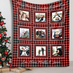 Couverture Polaire Famille Photo Collage Red Plaid Noël