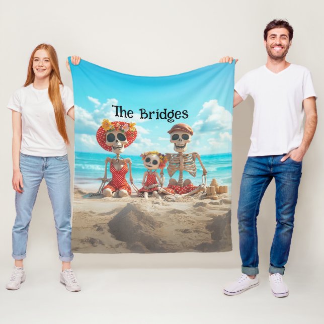 Couverture Polaire Famille Whimsical Squelette Famille de 3 Sur la pl (En situation)