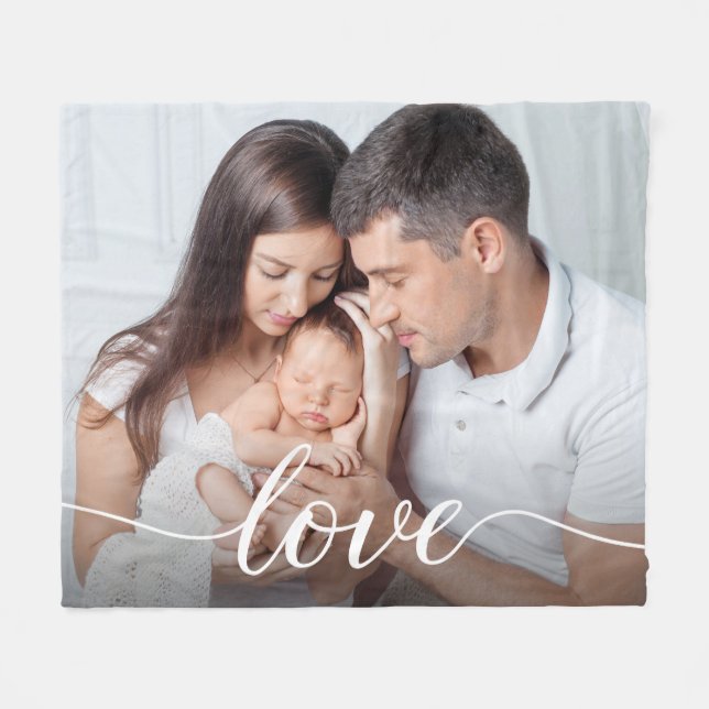 Couverture Polaire Family Love Script Photo personnalisée (Devant (Horizontal))