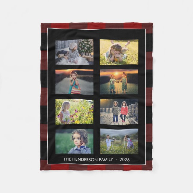 Couverture Polaire Family photo collage buffalo plaid personal  (Devant)