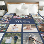 Couverture Polaire Family Photo Collage Navy Blue Modern Monogrammed<br><div class="desc">Celebrate the simple joys of family with a unique photo collage fleece blanket. If you prefer a background or text in colors other than blue, white and gray, see instructions below. (IMAGE PLACEMENT TIP: An easy way to center a photo exactly how you want is to crop it before uploading...</div>