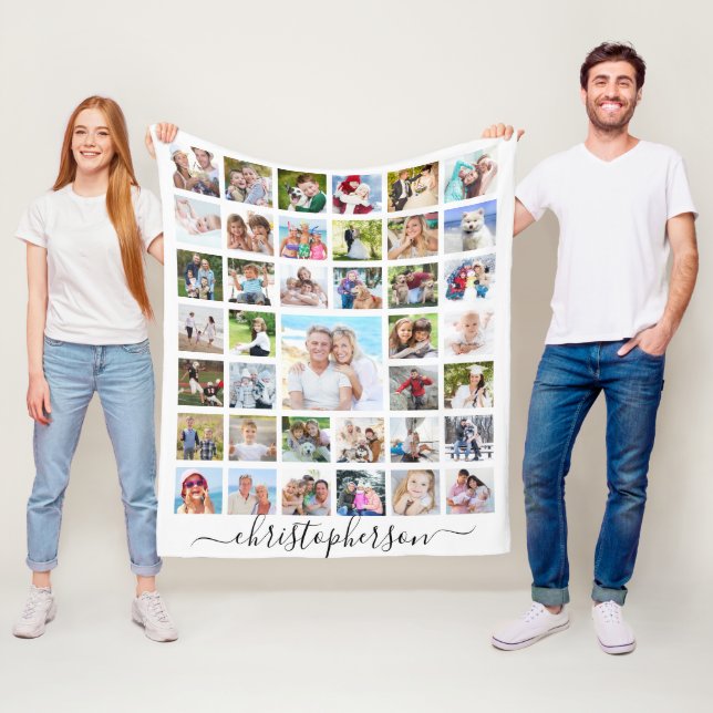 Couverture Polaire Family Script Name 39 Photo Collage Blanc (En situation)
