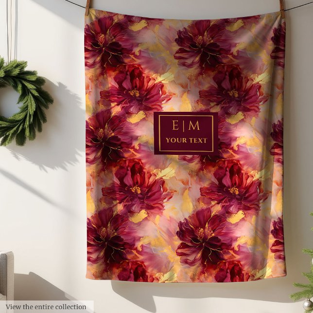 Couverture Polaire Fancy Blush Bourgogne Or Floral Jeu personnalisé (Fancy Blush Burgundy Gold Floral Custom Throw Fleece Blanket)
