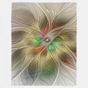 Couverture Polaire Fantaisie florale avec fractal abstrait moderne or