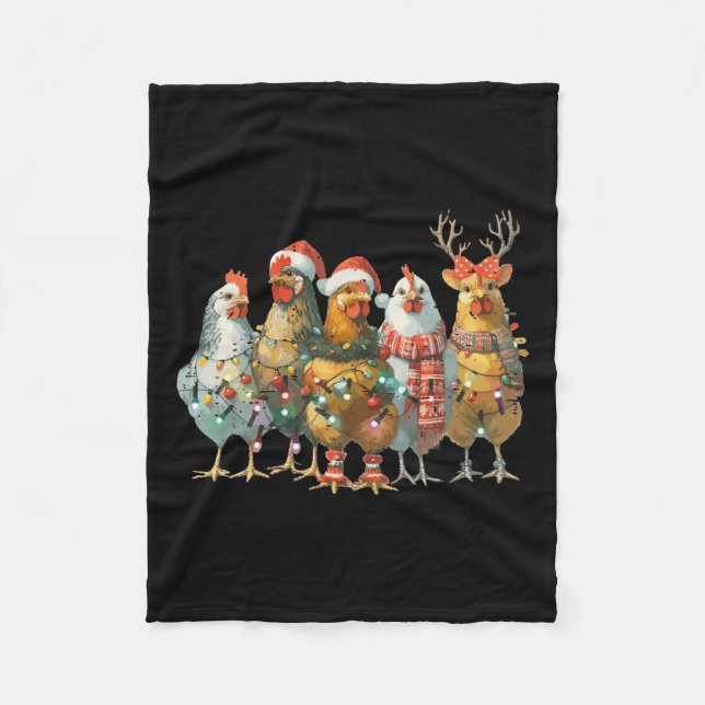 Couverture Polaire Fantaisie poulets de Noël Lumières ferme animal mi (Devant)