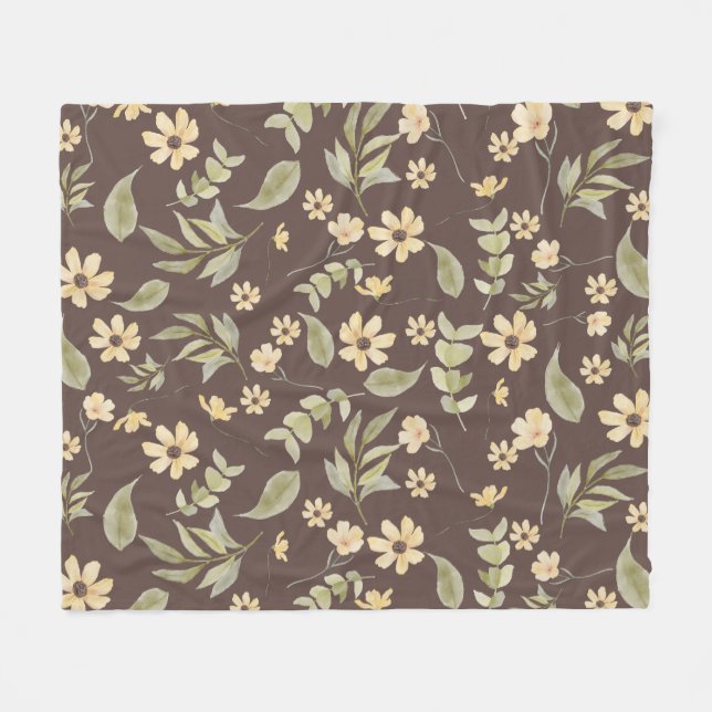 Couverture Polaire Fantasie Florale Rétro Brun  (Devant (Horizontal))